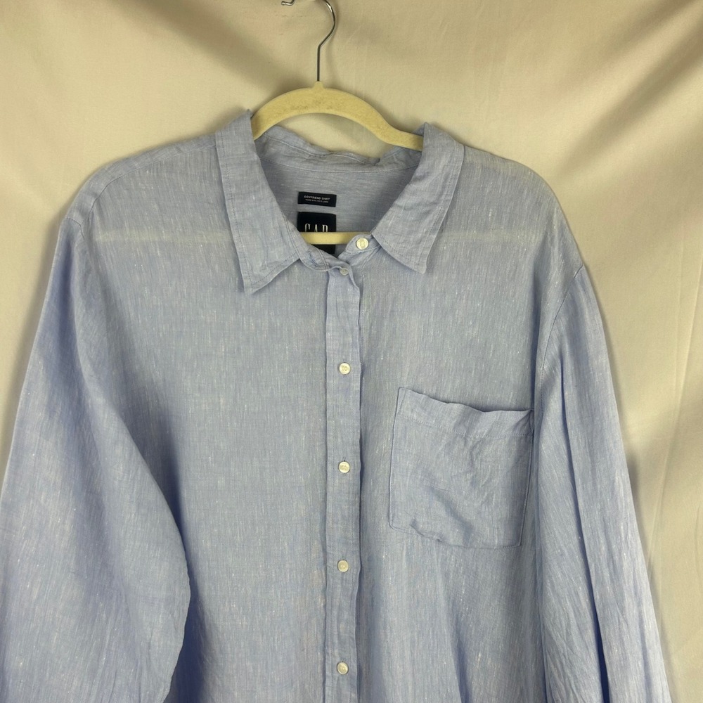 Gap Womens XL Light Blue 100% Linen Long Sleeve Boyfriend Button Down Shirt - Picture 3 of 8